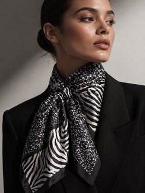 Elegant Black & White High-Fashion Scarf | Ellen Tracy Statement Neck Wrap